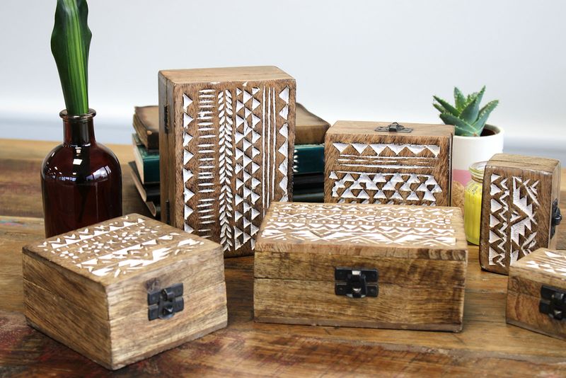 Boîte en Bois Délavée Blanc - 6x4 Design Aztec