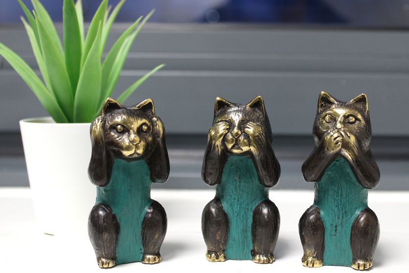 Lot de 3 - ne pas voir, ne pas entendre, ne pas parler - Chats en laiton