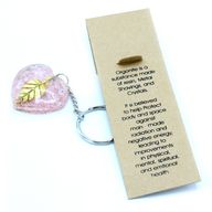 Porte-clés Orgonite - Quartz Rose Coeur & Feuille dorée