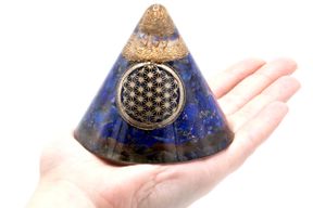 Cone Orgonite - Fleur de vie Lapis - Quartz suspendu - 90mm