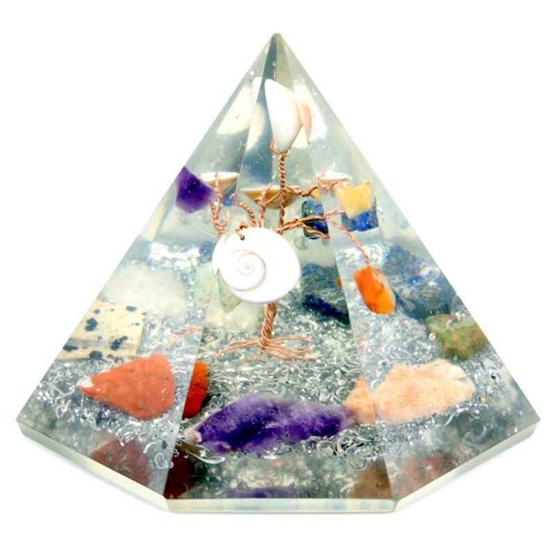 Pyramid Orgonite 7 cotés - Gemmes & Arbre de Sagesse - 90mm