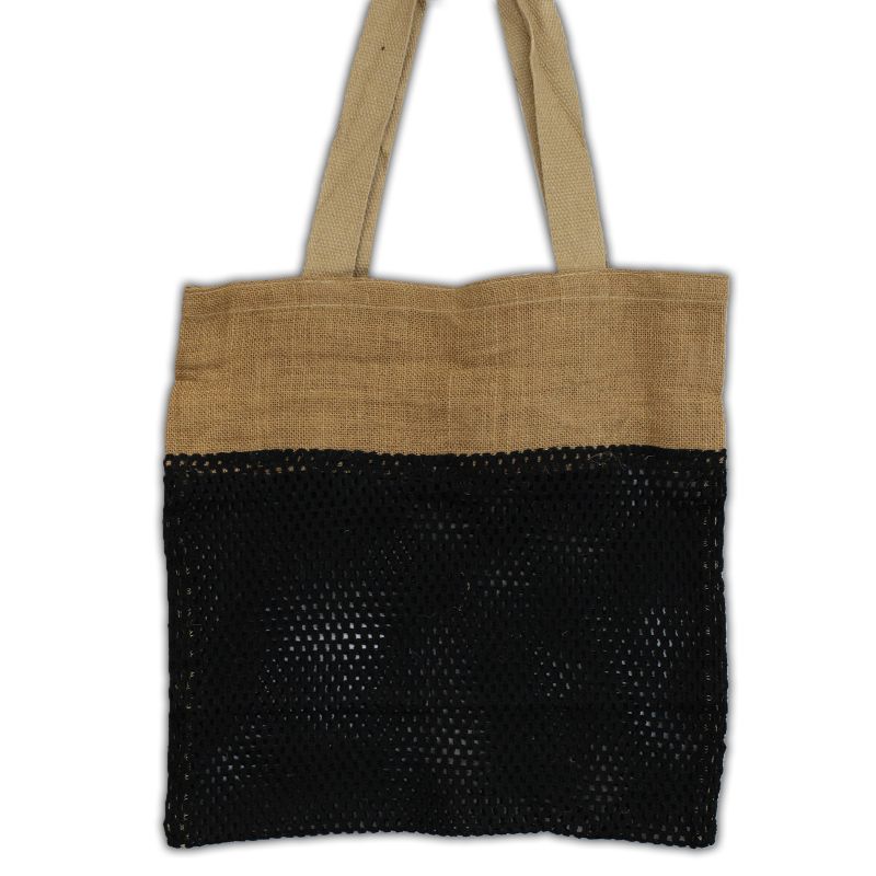 Sac filet pur jute doux et filet en coton - Noir