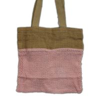Sac filet pur jute doux et filet en coton - Rose
