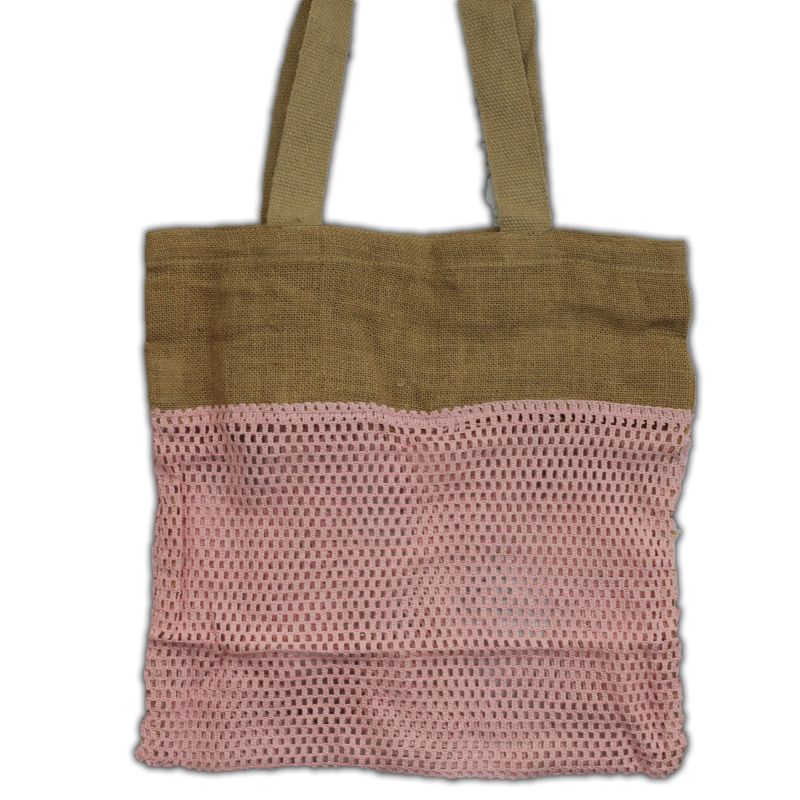 Sac filet pur jute doux et filet en coton - Rose