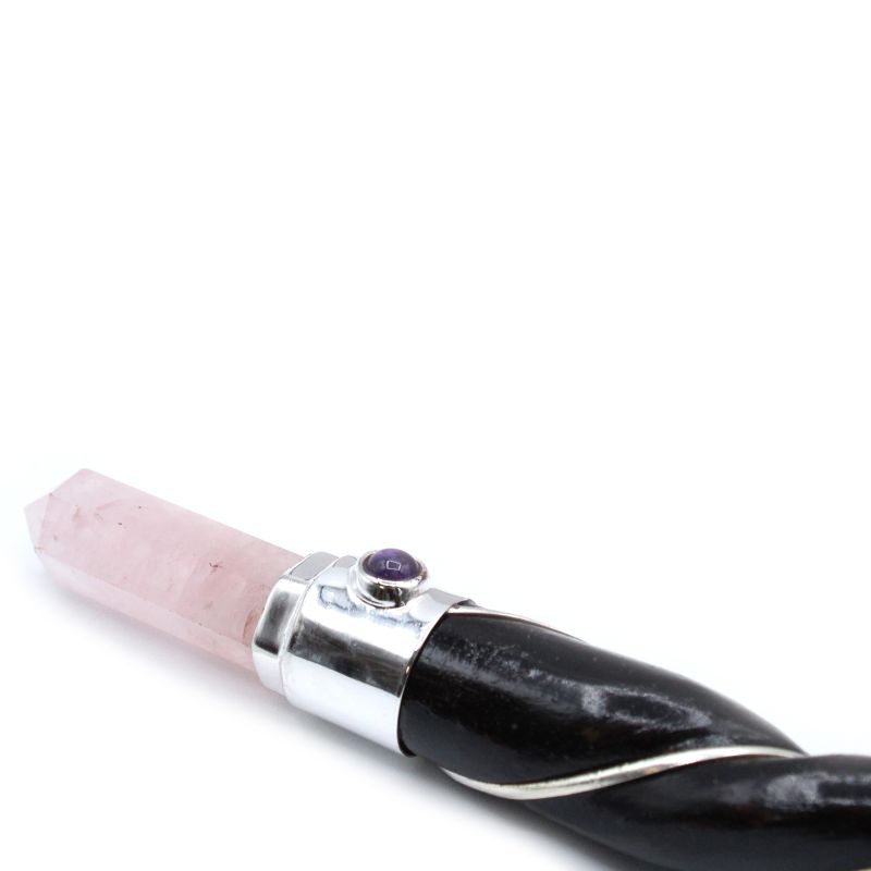 Baguette de guérison torsadée - Quartz rose argenté