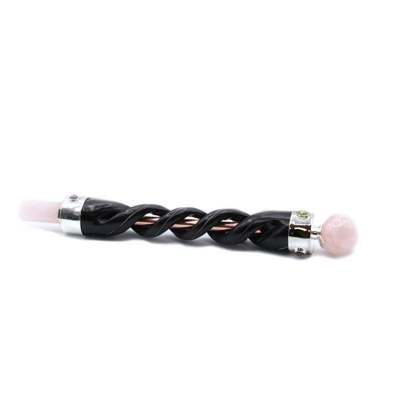 Baguette de guérison en spirale - Pipe en cuivre Quartz rose