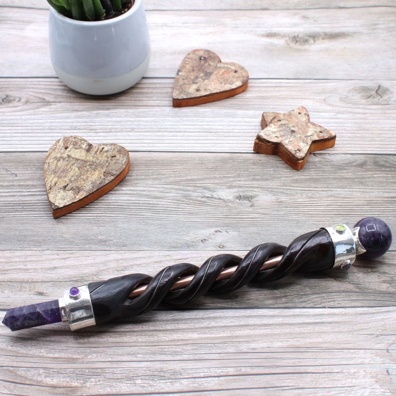 Baguette de guérison en spirale - Pipe en cuivre Améthyste