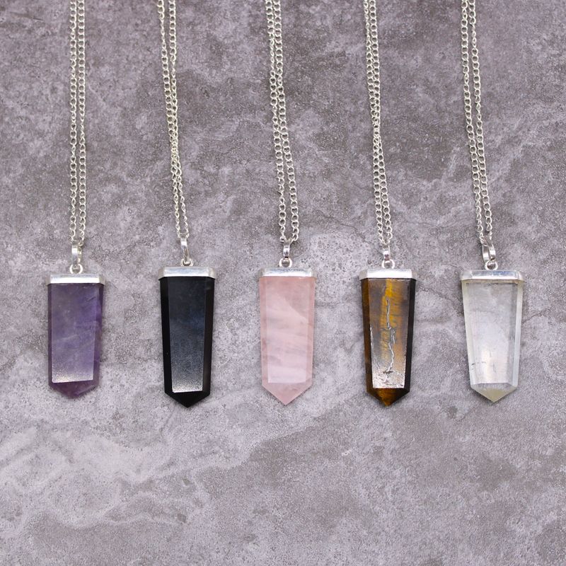 Pendentif crayon plat en pierres précieuses - Quartz de roche
