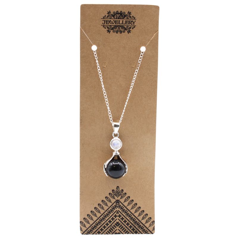 Pendentif Mains Guérisseur Pierres Précieuses - Agate Noire