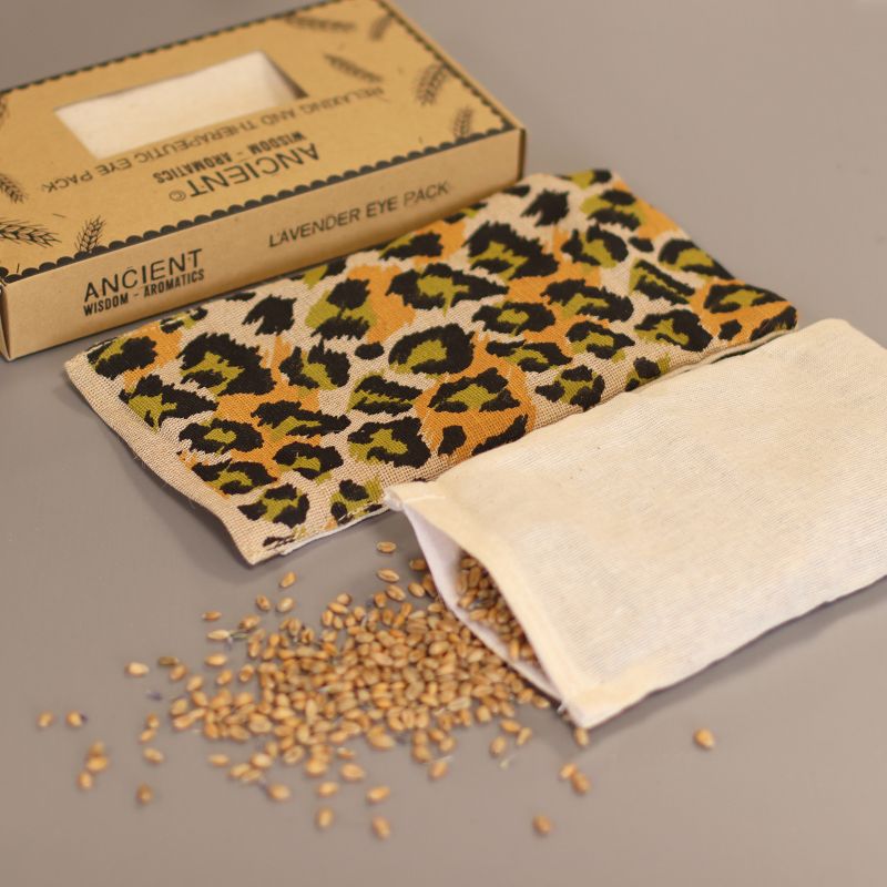 Coussin pour les yeux en coton naturel lavande et Juco dans une boîte cadeau - Léopard de nuit