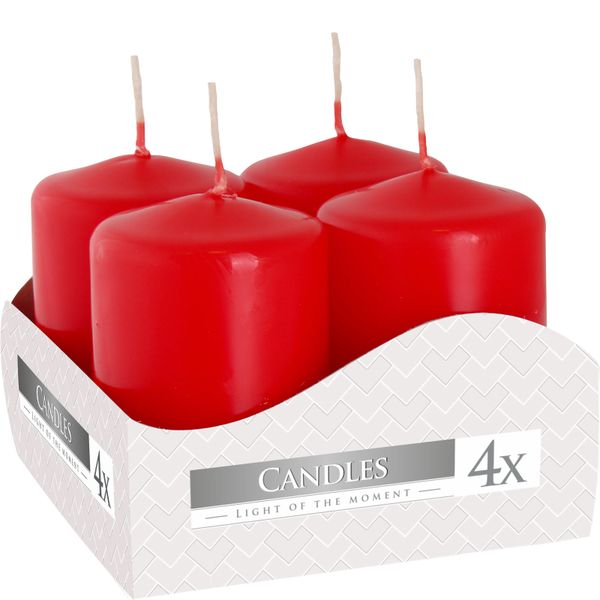 Set de 4 Bougies Pilier 40x60mm - Rouge