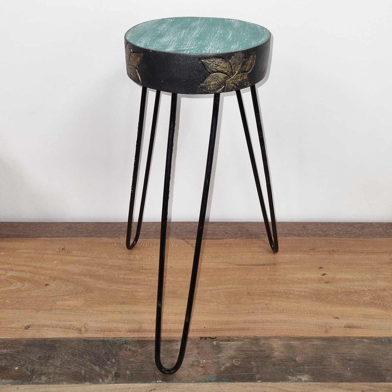 Support à Plantes en Bois Albésia - Détails Turquoise & Or