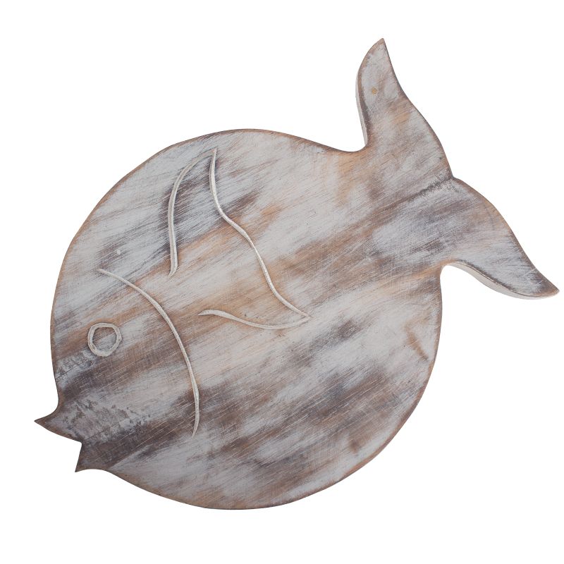 Support pour Plante Forme Poisson en Bois Albésia - Blanchi à la Chaux