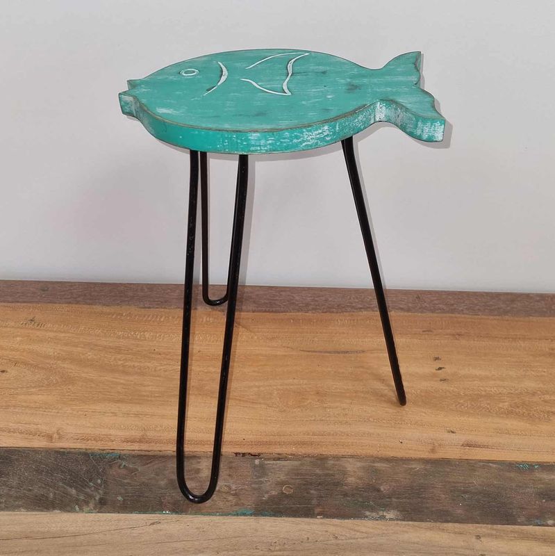 Support pour Plante Forme Poisson en Bois Albésia - Turquoise