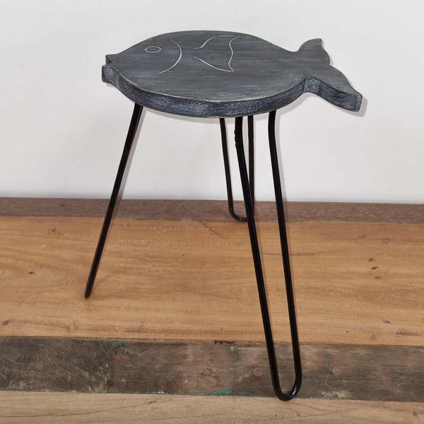 Support pour Plantes en Forme de Poisson en Bois Albésia - Gris Délavé
