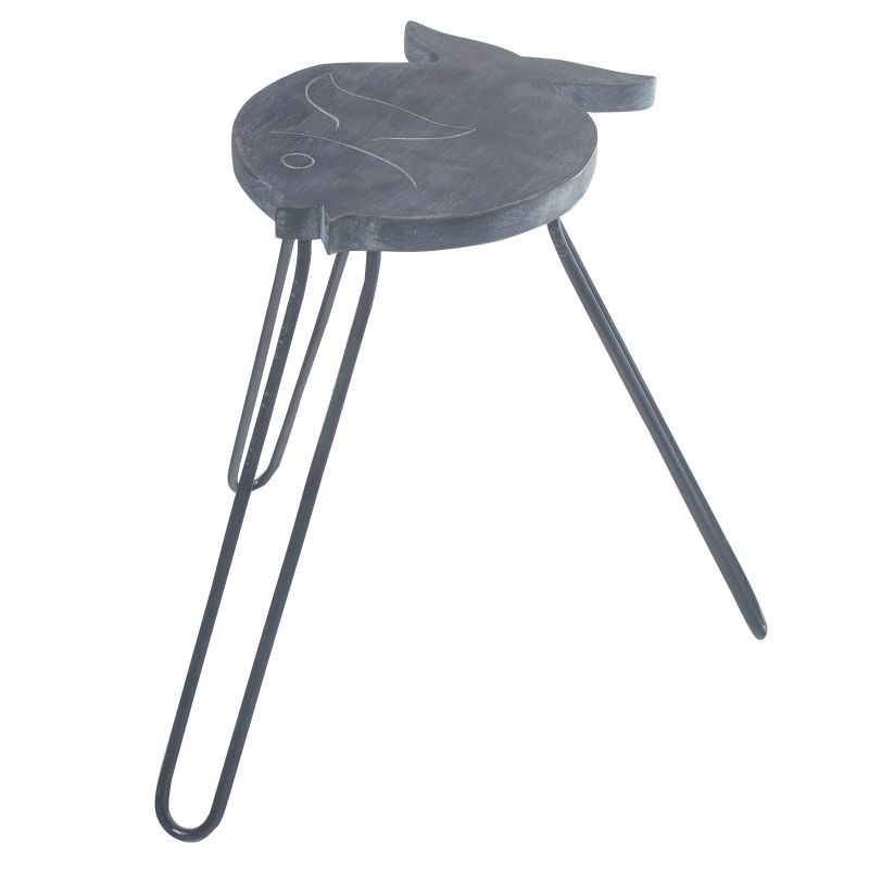 Support pour Plantes en Forme de Poisson en Bois Albésia - Gris Délavé