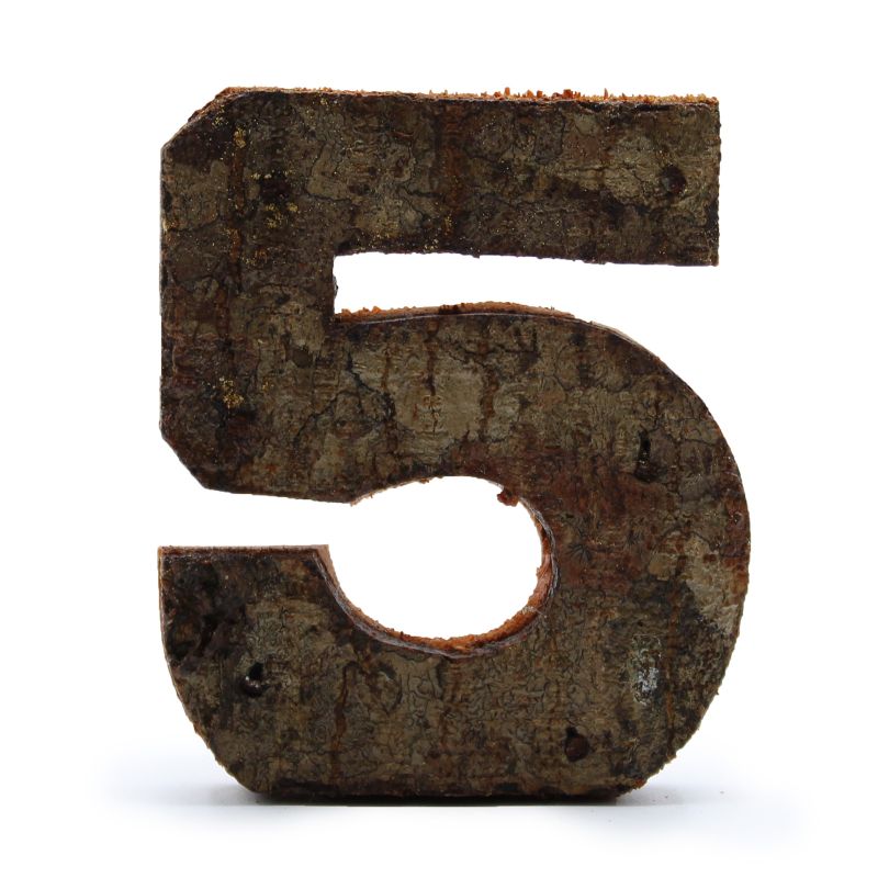 Numéro d'écorce rustique - "5" - 7cm