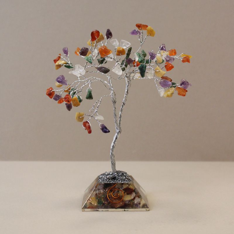 Arbre de pierres précieuses avec base en Orgonite - 80 pierres - Multi