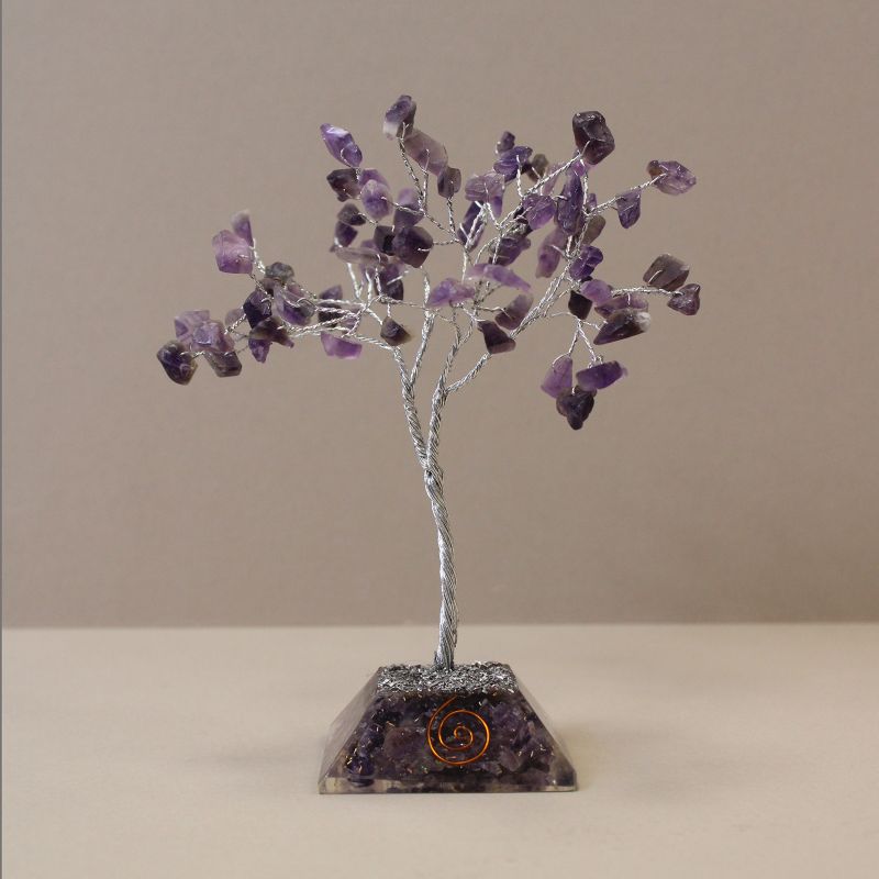 Arbre de pierres précieuses avec base en Orgonite - 80 pierres - Améthyste