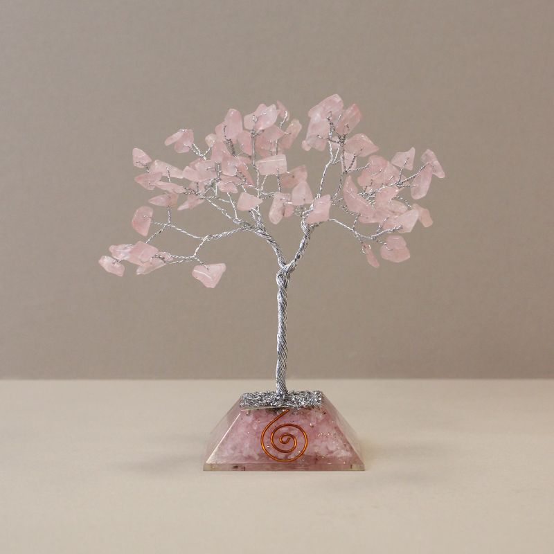Arbre de pierres précieuses avec base en Orgonite - 80 pierres - Quartz rose