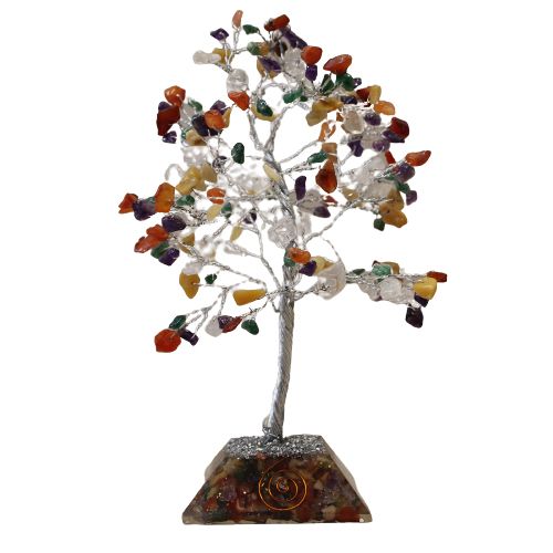 Arbre de pierres précieuses avec base en Orgonite - 160 pierres - Multi