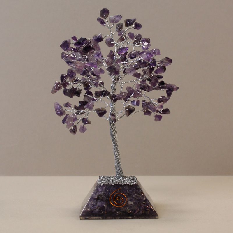 Arbre de pierres précieuses avec base en Orgonite - 160 pierres - Améthyste