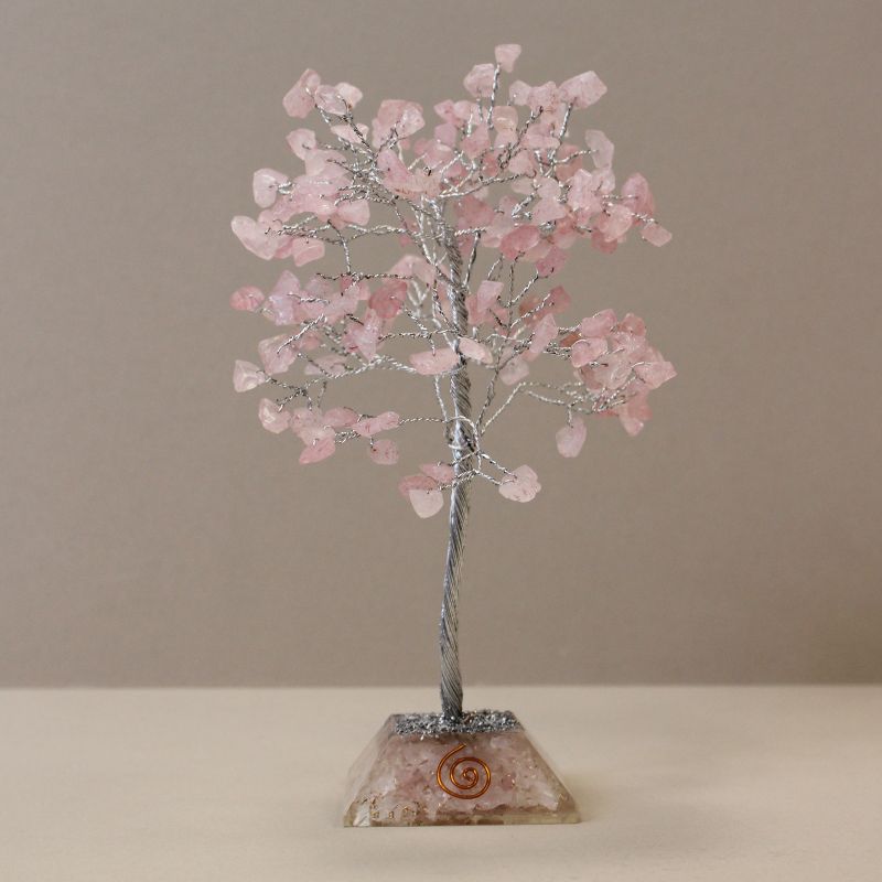 Arbre de pierres précieuses avec base en Orgonite - 160 pierres - Quartz rose
