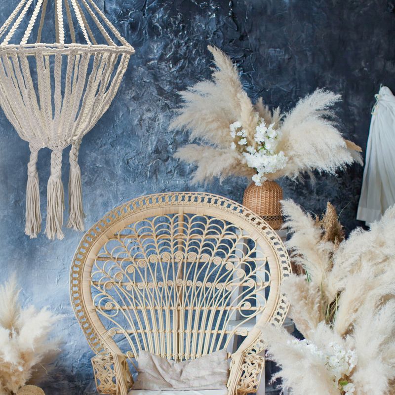 Grand Lustre Goutte en Macramé - Naturel
