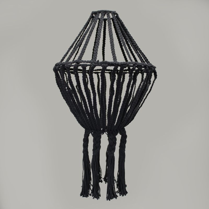 Grand Lustre Goutte en Macramé - Noir