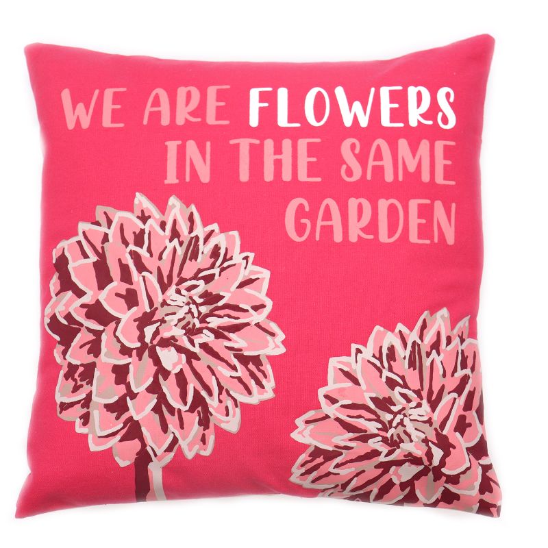 Housse de coussin en coton imprimé - We are Flowers - Olive, Rose et Naturel