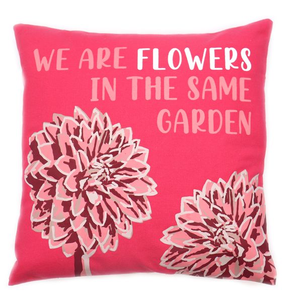 Housse de coussin en coton imprimé - We are Flowers - Olive, Rose et Naturel