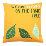Housse de coussin en coton imprimé - We are Leaves - Jaune, bleu et naturel
