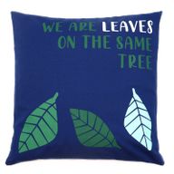 Housse de coussin en coton imprimé - We are Leaves - Jaune, bleu et naturel