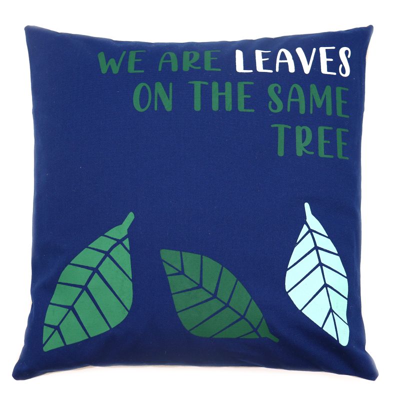 Housse de coussin en coton imprimé - We are Leaves - Jaune, bleu et naturel