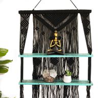 Étagères Suspendues en Macramé Noir - Turquoise