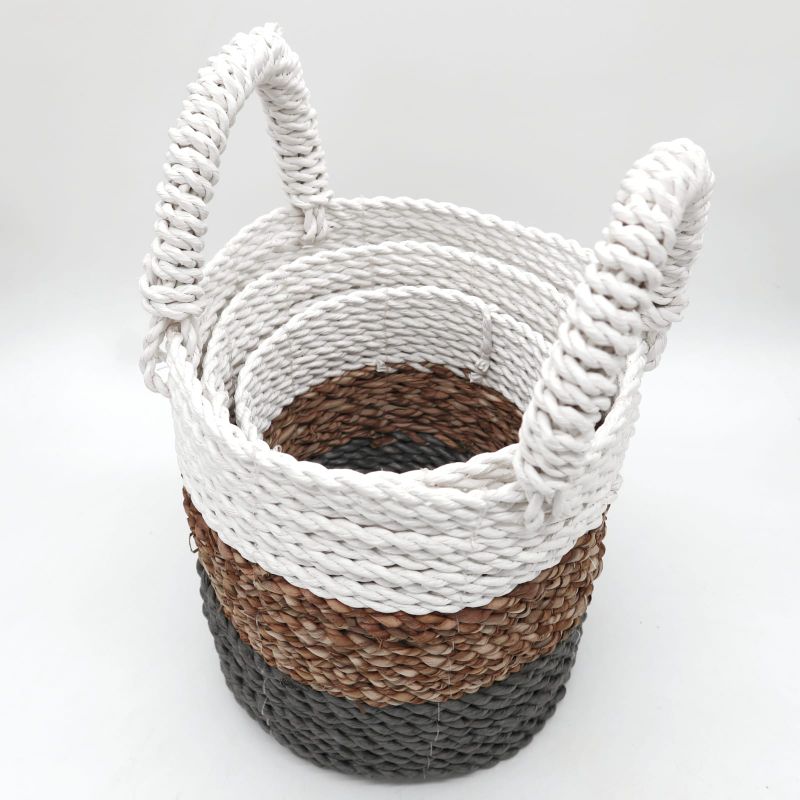 Ensemble de Paniers en Jonc de Mer - Gris / Naturel / Blanc