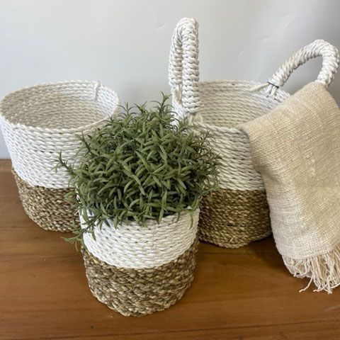 Ensemble de Paniers en Jonc de Mer - Gris / Naturel / Blanc