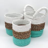Ensemble de Paniers en Jonc de Mer - Vert / Naturel / Blanc