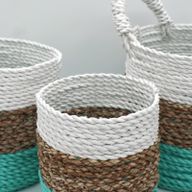 Ensemble de Paniers en Jonc de Mer - Vert / Naturel / Blanc