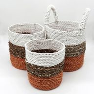 Ensemble de Paniers en Jonc de Mer - Orange / Naturel / Blanc