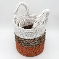 Ensemble de Paniers en Jonc de Mer - Orange / Naturel / Blanc