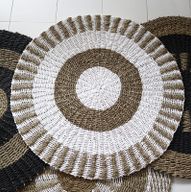 Tapis en Jonc de Mer Rond Blanc & Tan - Soleil - 1m