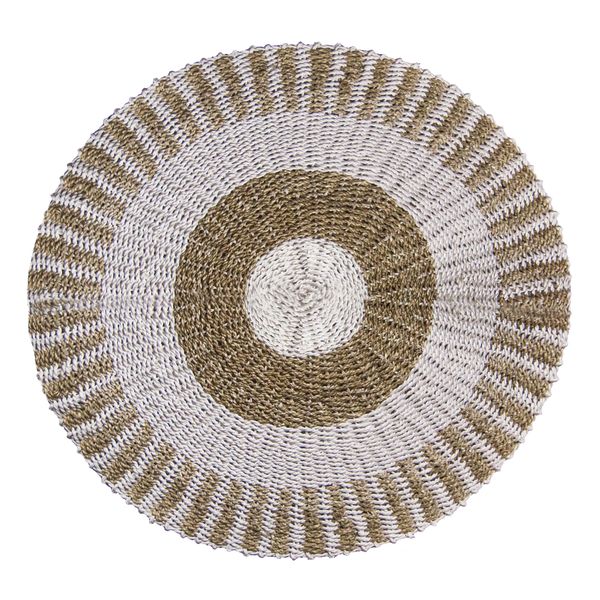 Tapis en Jonc de Mer Rond Blanc & Tan - Soleil - 1m