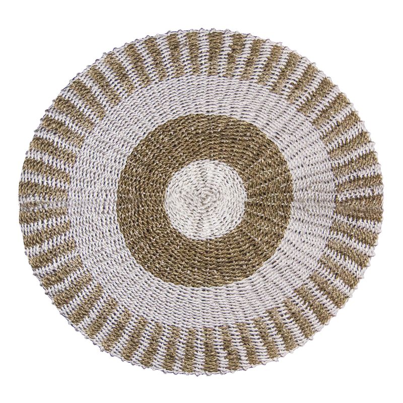 Tapis en Jonc de Mer Rond Blanc & Tan - Soleil - 1m