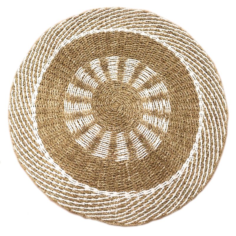 Tapis en Jonc de Mer Rond Blanc & Tan - Soleil Intérieur - 1m