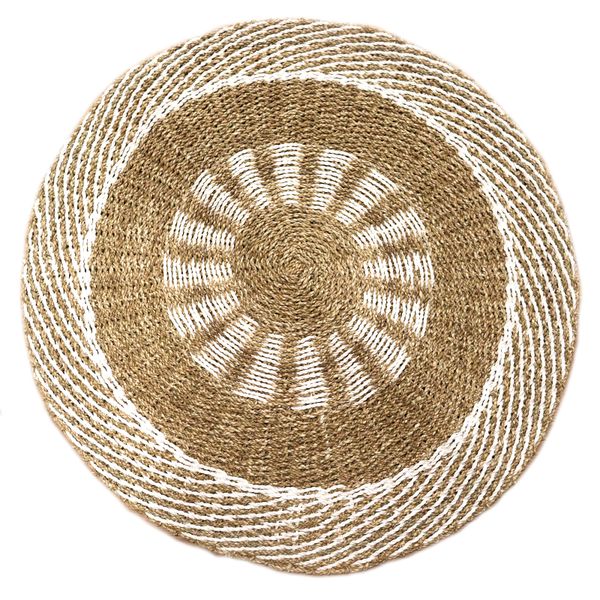 Tapis en Jonc de Mer Rond Blanc & Tan - Soleil Intérieur - 1m