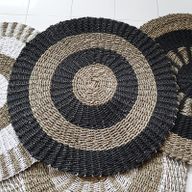 Tapis en Jonc de Mer Rond Noir & Tan - Cercles - 1m