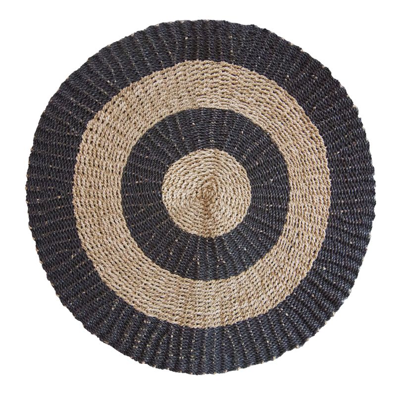 Tapis en Jonc de Mer Rond Noir & Tan - Cercles - 1m