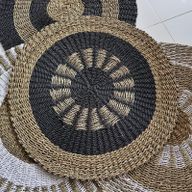 Tapis en Jonc de Mer Rond Noir & Tan - Soleil Intérieur - 1m