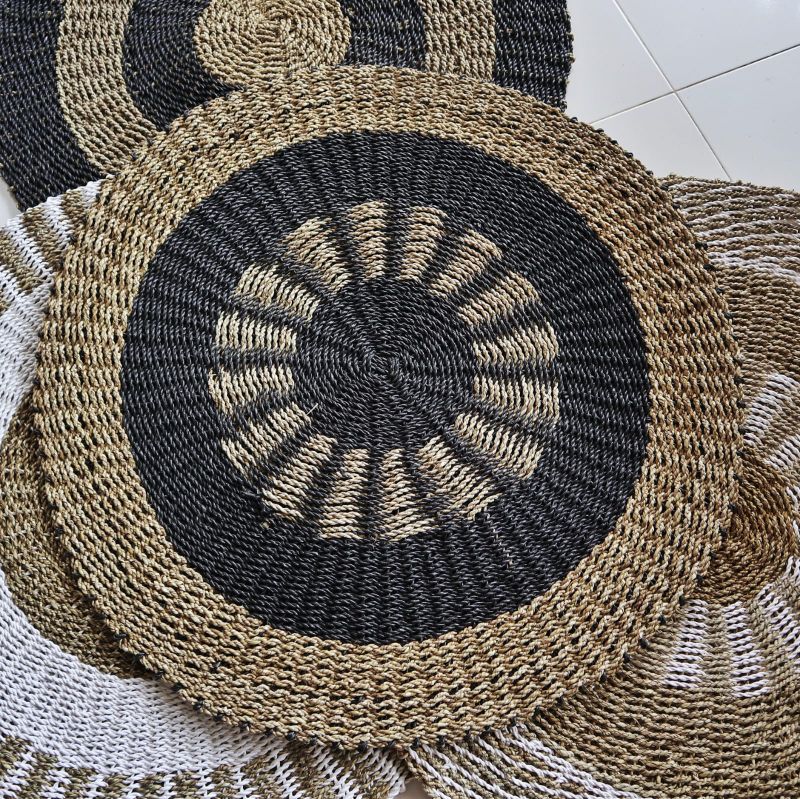 Tapis en Jonc de Mer Rond Noir & Tan - Soleil Intérieur - 1m
